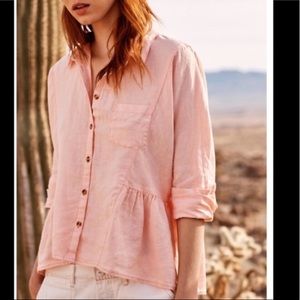 Holding horses pink oversized linen button down sm